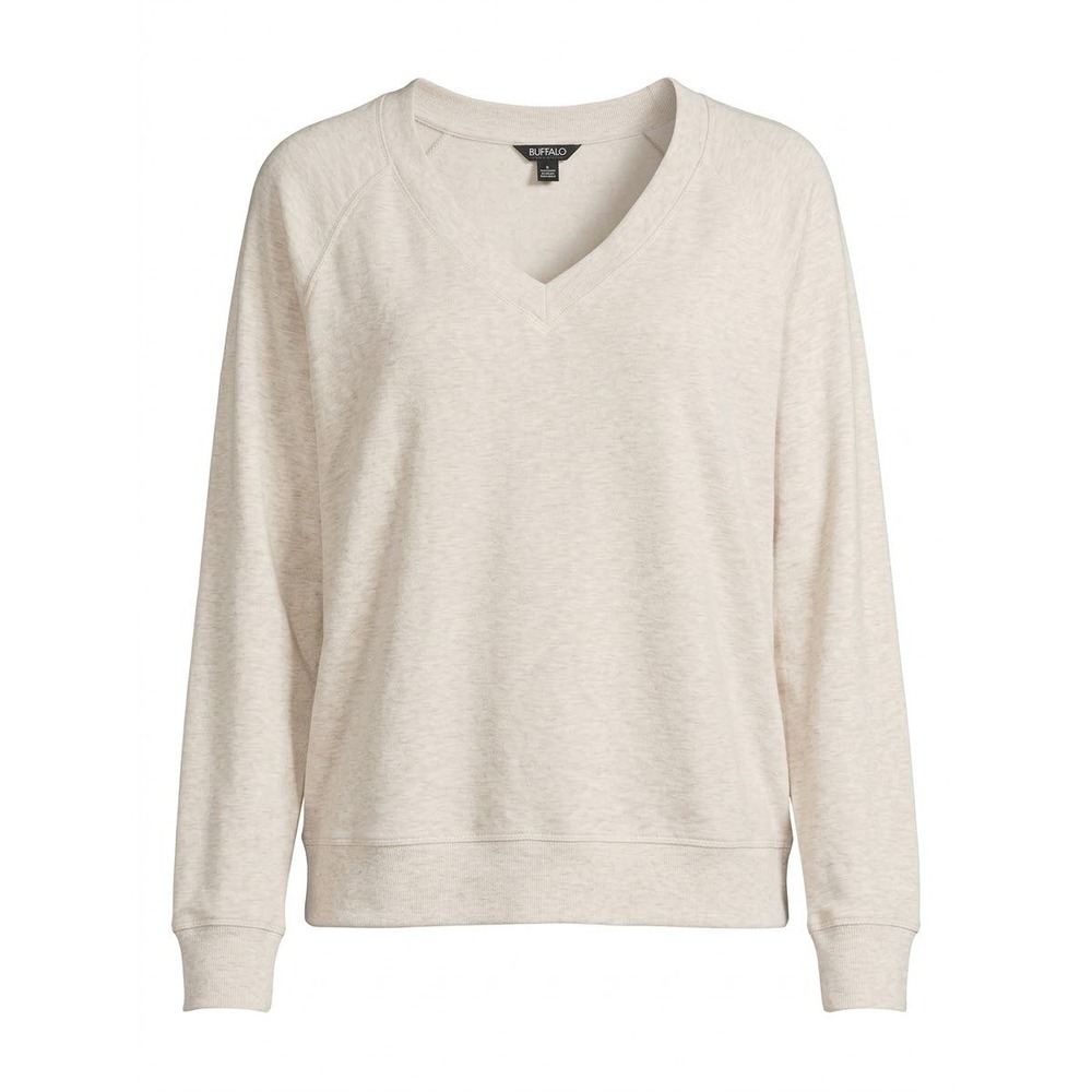 Buffalo David Bitton Sweatshirt Women XL Cream V-Neck Raglan Long Sleeve Soft